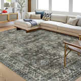 Garvee Persian Antique Green & Brown 8x10 Vintage Washable Rug Tribal Floral Printed Rug Indoor Non-Slip Floor Cover Foldable Accent Rug Low Pile Non-Shedding Throw Carpet for Living Room Bedroom Nursery Office - Antique Green & Brown