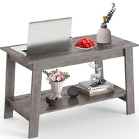 Garvee Coffee Table, 2-Tie Rustic Wood Living Room Tables with Open Rectangular Storage Compartment, 2024 New Coffee Tables for Living Room, Outdoors, Home Office, Bedroom, Easy Assembly, Gray