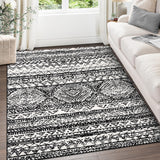 Garvee Washable Area Rugs 9x12 Non-Slip Distressed Living Room Rug, Non-Shedding Foldable Ultra-Thin Boho Indoor Floor Carpet for Dining Room, Black - Black