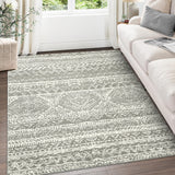 Garvee Large Rugs for Bedroom 8x10 Boho Dining Room Rug, Stain-Resistant Low Pile Indoor Carpet, Distressed Geometric Floor Mats for Living Room, Grey - Gray