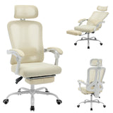 Garvee Ergonomic Office Chair with Adjustable Headrest & Lumbar Support, Retractable Footrest, Mesh Material, Reclining & Swivel, Wheels, Home Office Use, Beige - Beige