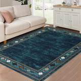 Garvee Washable Area Rug 5x7 Modern Bordered Area Rug for Living Room Bedroom Geometric Border Accent Rug Non-Slip Stain Resistant Floor Cover Throw Carpet for Home Decor, Teal - Teal