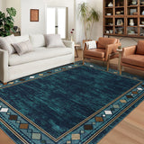 Garvee 8x10 Area Rug Modern Bordered Machine Washable Area Rug for Living Room Geometric Border Accent Rug Throw Carpet Non-Slip Stain Resistant Floor Cover for Home Decor, Teal - Teal
