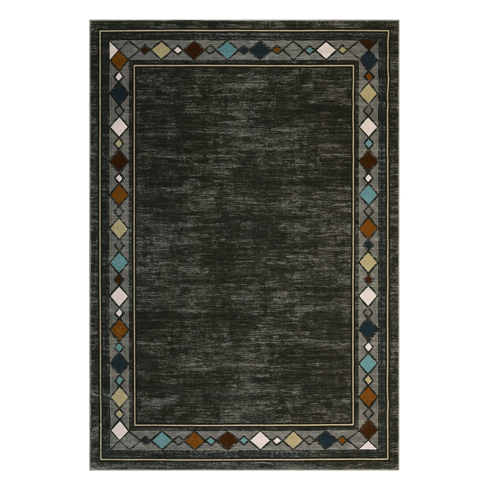 Garvee Bordered Brown 9x12 Large Area Rug Modern Bordered Washable Area Rug for Living Room Geometric Border Accent Rug Throw Carpet Non-Slip Stain Resistant Floor Cover for Home Decor
