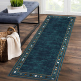 Garvee Hallway Runner Rug 2x6 Feet Modern Bordered Washable Runner Rug, Non-Slip Stain Resistant Area Rug Geometric Border Kitchen Mat Entryway Carpet Rug for Bedside, Teal - Teal