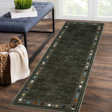 Garvee Hallway Runner Rug 2x6 Modern Bordered Washable Runner Rug, Non-Slip Stain Resistant Area Rug Geometric Border Kitchen Mat Entryway Carpet Rug for Bedside, Brown - Brown
