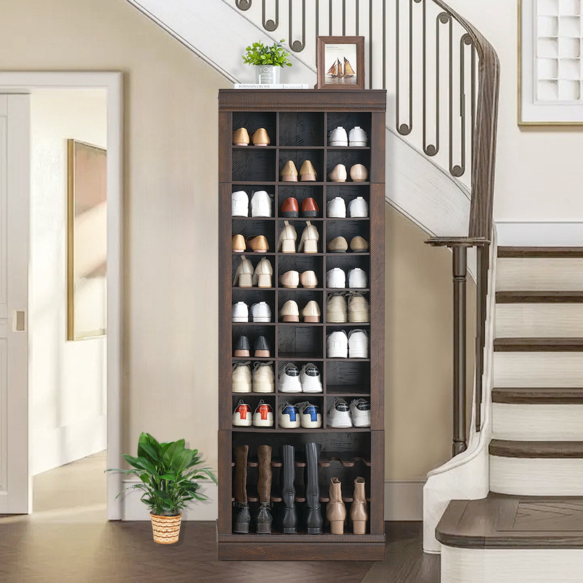 Garvee Shoe Storage Cabinet, Freestanding Tall Closet Shoe Organizer with Cubbies for 33 Pairs, Wooden Shoe Rack for Closet, Entryway, Living Room