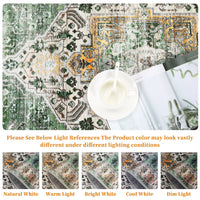 Garvee Area Rug 4x6 Washable Rug Vintage Print Rug Indoor Floor Cover Distressed Carpet Ultra Thin Rug Foldable Chenille Rug for Home Entryway Bedroom Living Room, Green, 4' x 6'