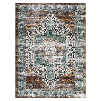 Garvee Oriental Rusty Brown 9x12 Area Rug, Vintage Floral Distressed Carpet Non Slip Indoor Floor Cover Lightweight Thin Rug Washable Rug Low Pile Accent Rug for Living Room Dining Room