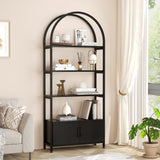 Garvee Arched Bookshelf, Bookcase with Doors Storage, 71.5 Inches Tall Industrial Book Shelf with Sturdy Metal Frame and Quality Boards, Freestanding Display Shelving (Black) - Black black frame