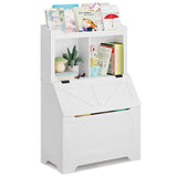 Garvee Toy Storage Organizer, Kids Bookshelf with Flip-Top Lid and Cubby, Wood Kids Bookcases Fit for Playroom, Children's Room, Bedroom, Nursery School - White - White