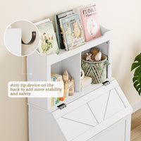 Garvee Toy Storage Organizer, Kids Bookshelf with Flip-Top Lid and Cubby, Wood Kids Bookcases Fit for Playroom, Children's Room, Bedroom, Nursery School - White