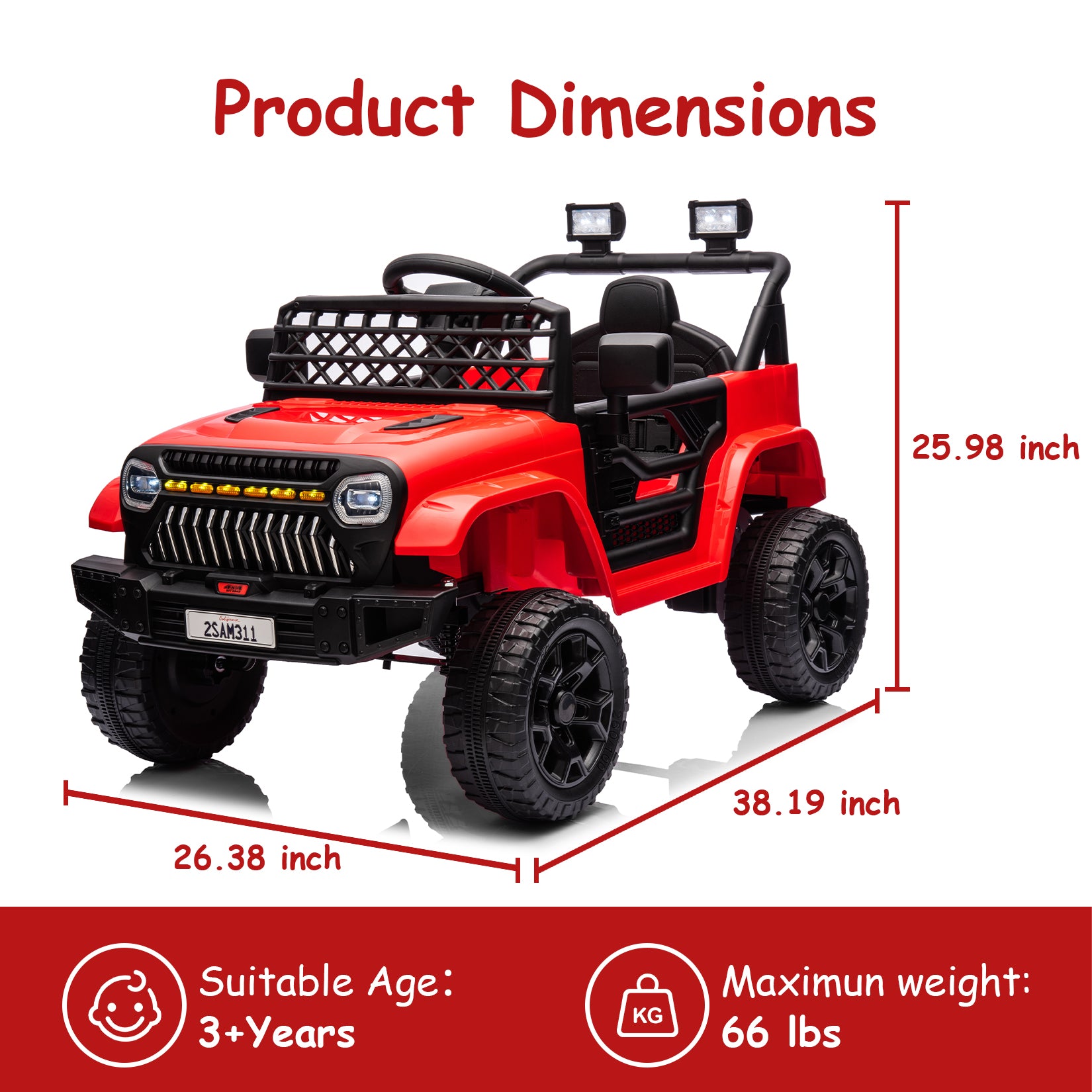 Garvee Ride - P Series: 12V Kids Ride On Truck for Toddles age 3+,with 2.4G Remote Control, Spring Suspension, Battery Display, LED Lights, Music, Battery Powered Ride on Car - Red