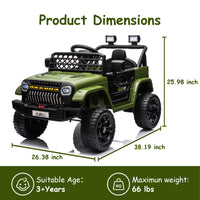 Garvee Ride - P Series: 12V Kids Ride On Truck for Toddles age 3+,with 2.4G Remote Control, Spring Suspension, Battery Display, LED Lights, Music, Battery Powered Ride on Car - Army Green