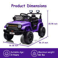 Garvee Ride - P Series: 12V Kids Ride On Truck for Toddles age 3+,with 2.4G Remote Control, Spring Suspension, Battery Display, LED Lights, Music, Battery Powered Ride on Car - Purple