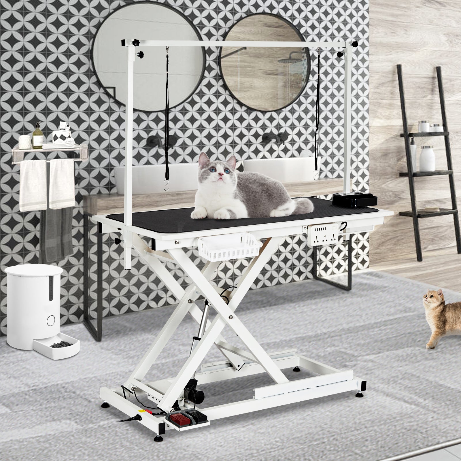 Garvee 50 Inch Electric Dog Grooming Table, Heavy Duty, Height Adjustable Pet Grooming Table with Socket w/Leveling Wheels, Grooming Arm, Anti Slip Tabletop & Tool Organizer, for All Pets