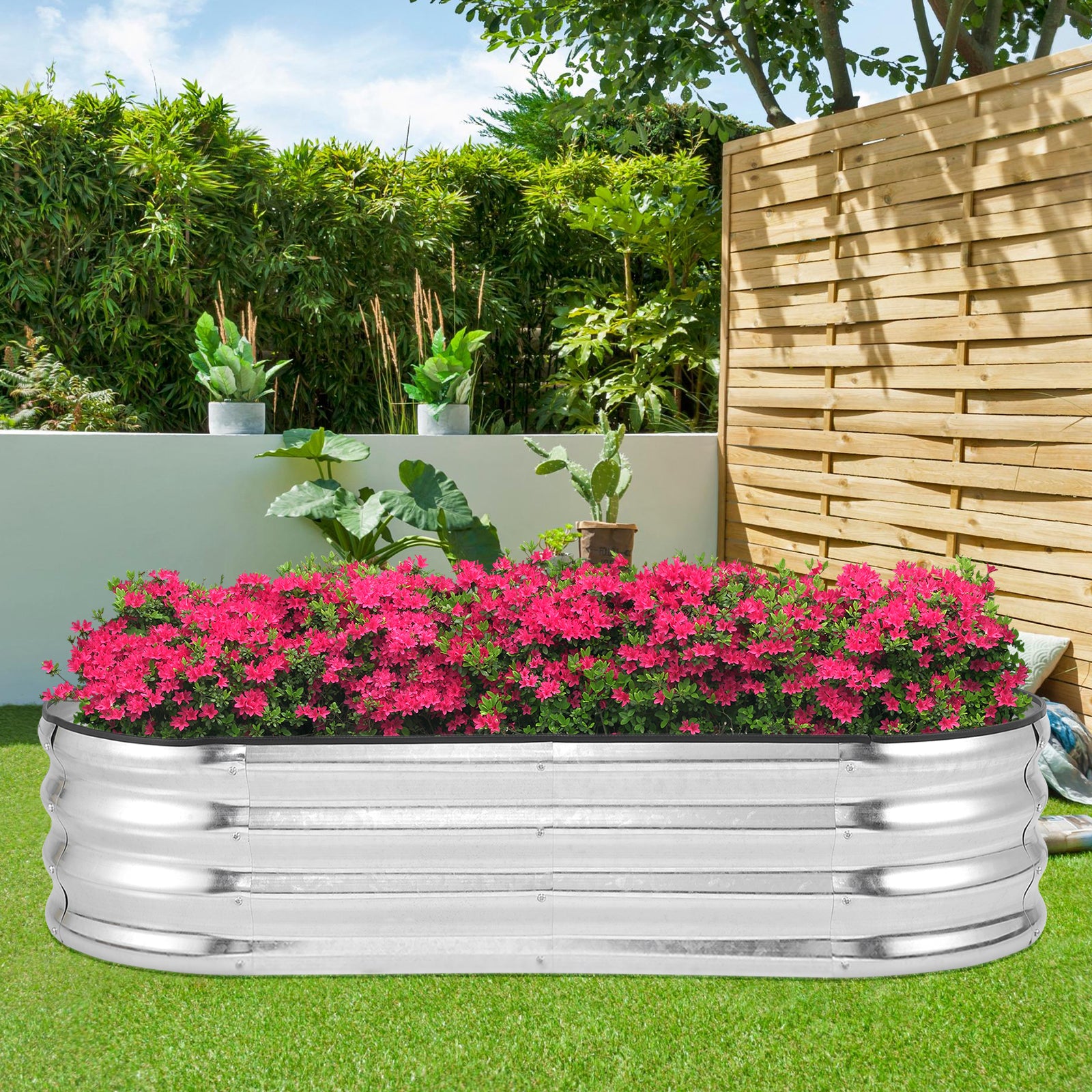 Garvee 4.5×2×1ft Silver Raised Garden Bed - Galvanized Metal, Anti-Rust, Open Base, Rubber Edge, Easy Assembly, Outdoor Use