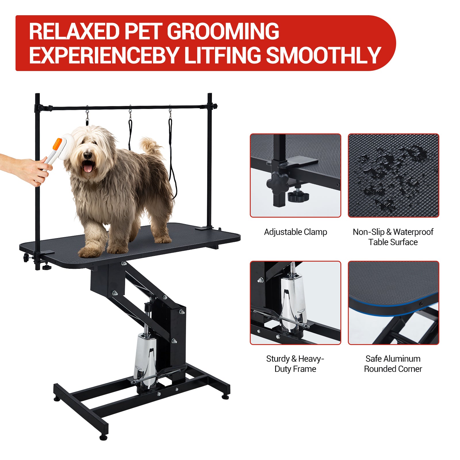 Garvee Dog Grooming Table, Heavy Duty Hydraulic Max Load 350Lbs Adjustable Arm and Noose Height 22-39" for Professional Pet Grooming