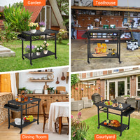 Garvee Outdoor Grill Cart, Pizza Oven Stand Table with Lockable Wheels for Outside Patio, Heavy Duty Movable Outdoor Cooking Prep Table BBQ Smoker Cart for Backyard, Camping and Parties, Black