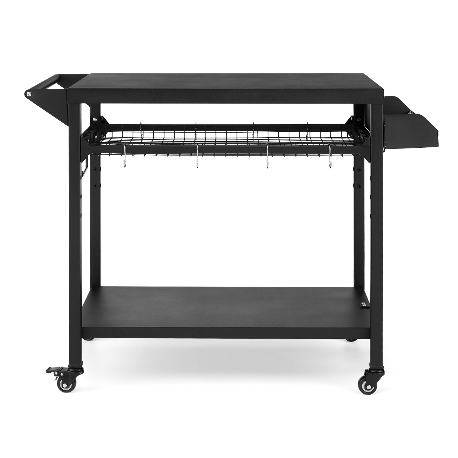 Garvee Outdoor Grill Cart, Pizza Oven Stand Table with Mesh Racks Dining Cart Table for Outside Patio, Movable Kitchen Cooking Prep Table BBQ Cart with Wheels for Home Party, Bar, Camping, Black
