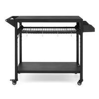 Garvee Outdoor Grill Cart, Pizza Oven Stand Table with Mesh Racks Dining Cart Table for Outside Patio, Movable Kitchen Cooking Prep Table BBQ Cart with Wheels for Home Party, Bar, Camping, Black