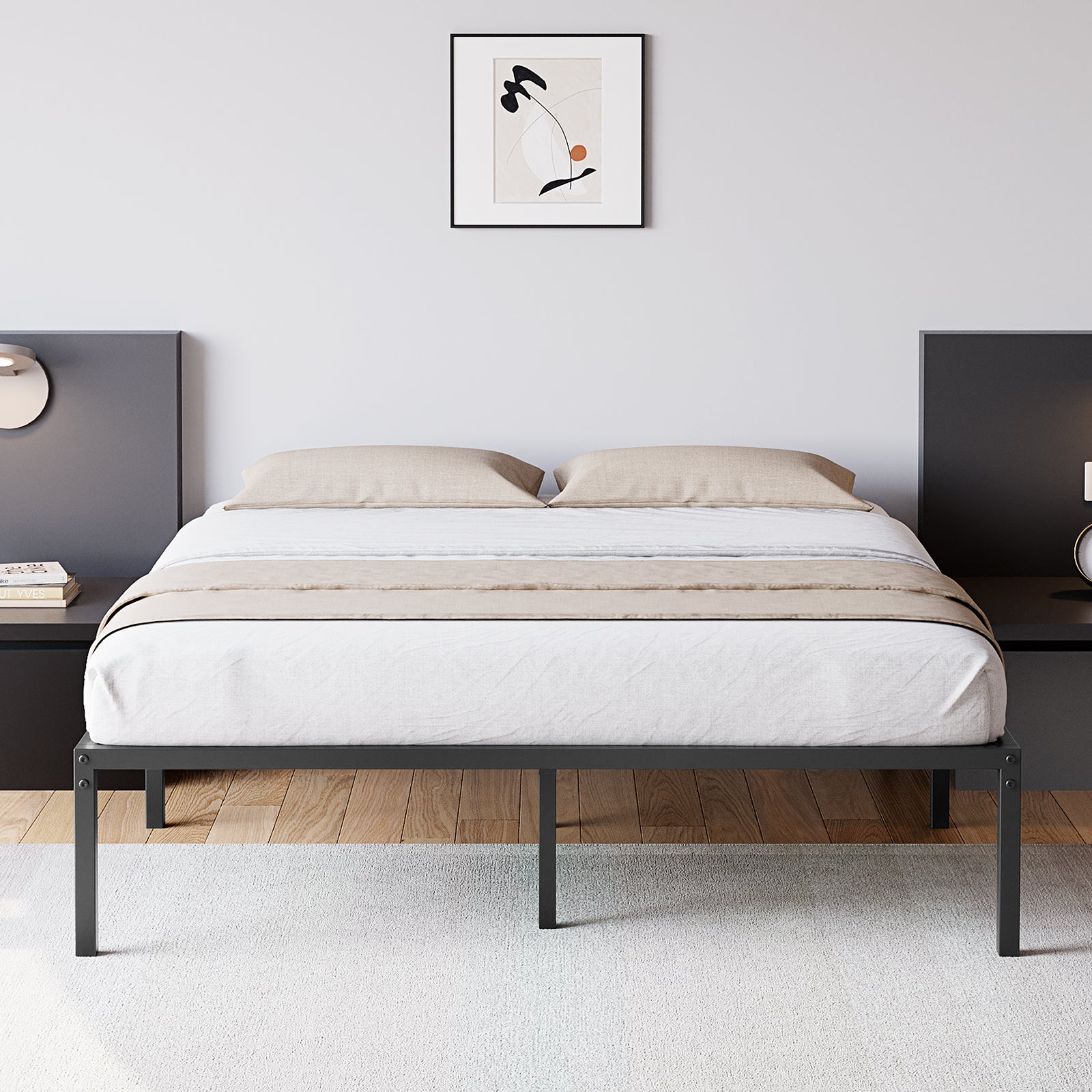 Garvee Full Size Bed Frame with Steel Slat Support, 14 Inch Heavy Duty Metal Platform Full Bed Frame, Easy Assembly, Ample Storage Space, Noise-Free Design, Black
