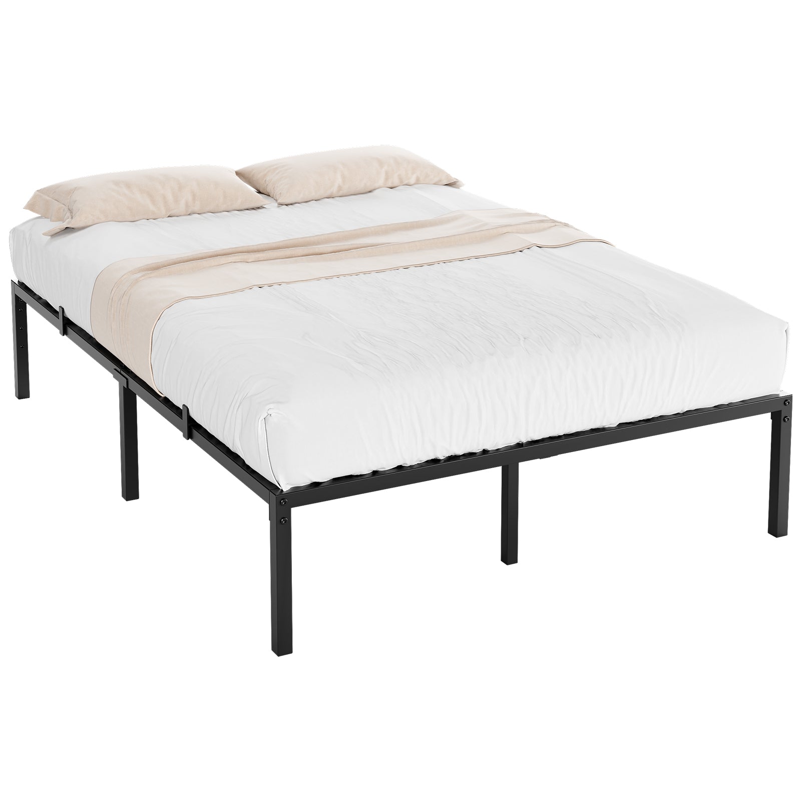 Garvee Full Size Bed Frame with Steel Slat Support, 14 Inch Heavy Duty Metal Platform Full Bed Frame, Easy Assembly, Ample Storage Space, Noise-Free Design, Black