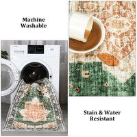 Garvee Area Rug 4x6 Washable Soft Rug Vintage Distressed Rug Ultra-Thin Throw Rug Non Slip Living Room Rug Indoor Floor Cover for Dining Room Bedroom, Green