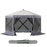 Garvee Pop-Up Hexagon Gazebo, Outdoor Camping Tent, Screen Shelter Tent, Portable Carry Bag，Fiber Poles, Guy Rope and Ground Pegs for Patio, Lawn, Backyard,White+Silver - Grey