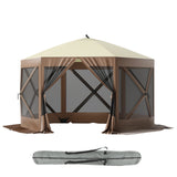 Garvee Pop-up Hexagon Gazebo, 12X12ft Outdoor Camping Tent, Screen shelter Tent, Portable Carry Bag，Fiber Poles, Guy Rope and Ground Pegs for Patio, Lawn, Backyard, for 8-10 person,Brown + Beige - Brown