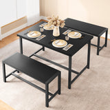 Garvee Dining Table Set for 4, Kitchen Table with Benches, Rectangular Dining Room Table Set with 2 Metal Wood Benches, 3 Piece Dining Table Set for Small Space, Apartment, Dinette, Retro Black - Retro Black