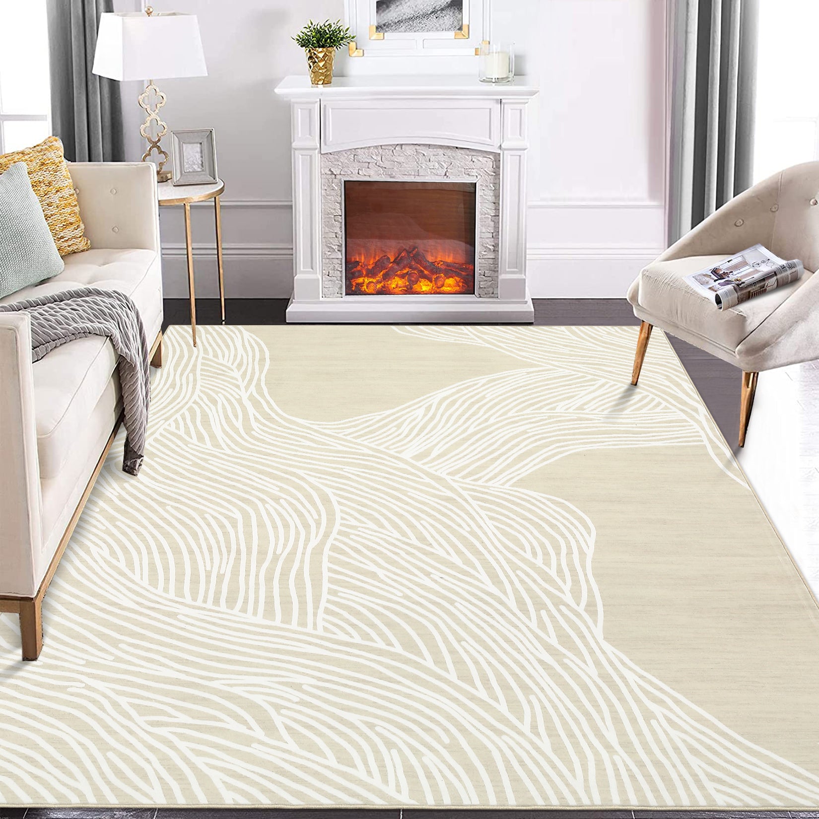 Garvee Modern Camel 10x13 Washable Rugs for Living Room Modern Bedroom Rug Aesthetic Beige Rug Large Area Rug Non Slip Throw Rugs Soft Faux Wool Low Pile Stain Resistant Carpet for Dining Room 10'x13' Beige