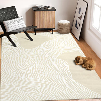 Garvee Modern Camel 8x10 Washable Rugs for Living Room Modern Beige Rug Bedroom Rug Artistic Large Area Rug Non Slip Throw Rugs Soft Faux Wool Rugs Low Pile Stain Resistant Carpet for Classroom