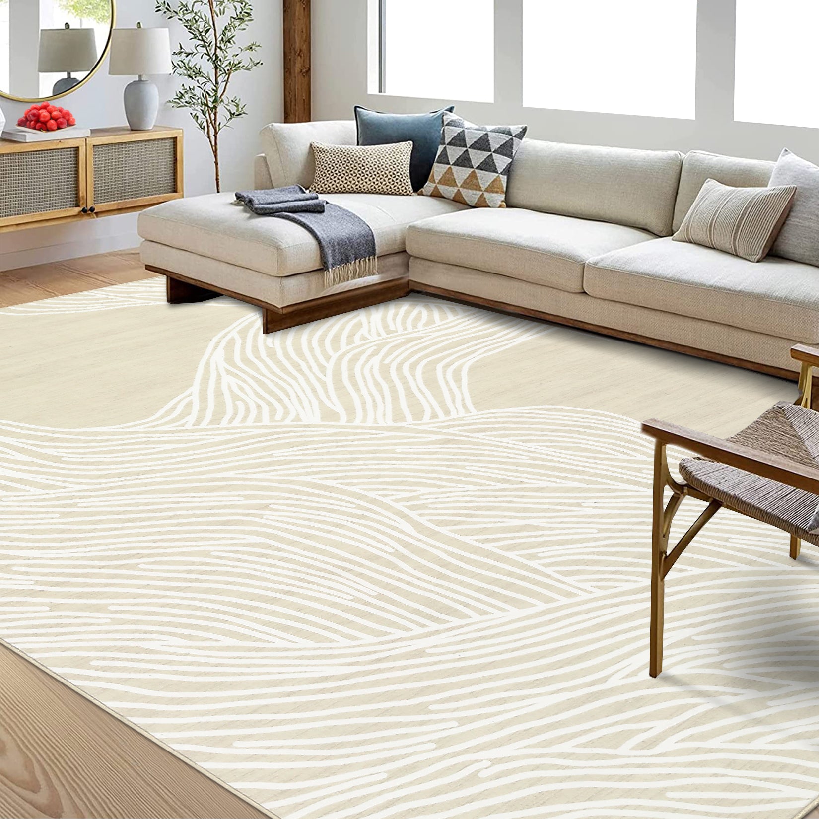 Garvee Modern Camel 10x13 Washable Rugs for Living Room Modern Bedroom Rug Aesthetic Beige Rug Large Area Rug Non Slip Throw Rugs Soft Faux Wool Low Pile Stain Resistant Carpet for Dining Room 10'x13' Beige
