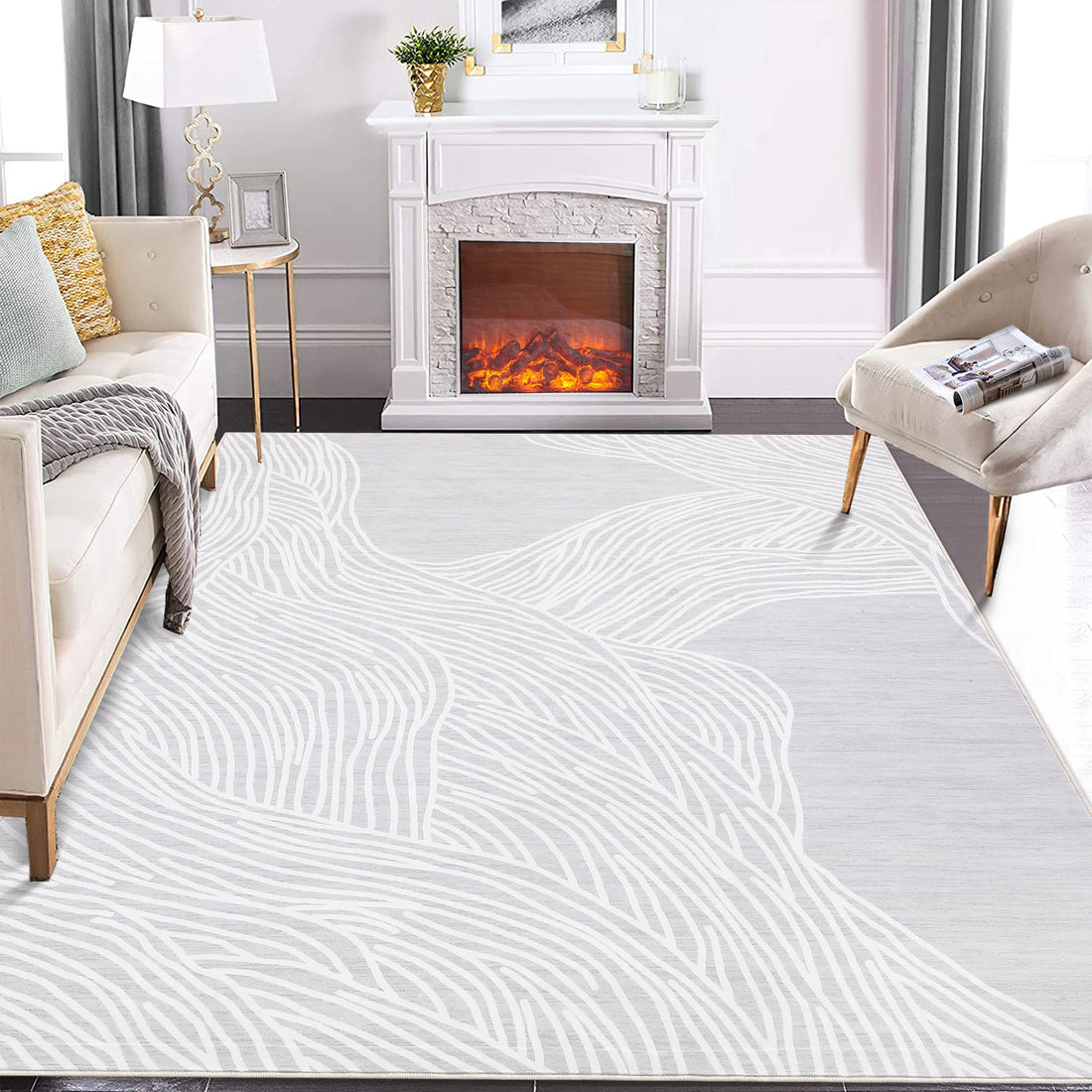 Garvee Modern Light Grey 10x13 Geometric Area Rug, Washable Non Slip Stain Resistant Carpet for Living Room Bedroom Office Dining