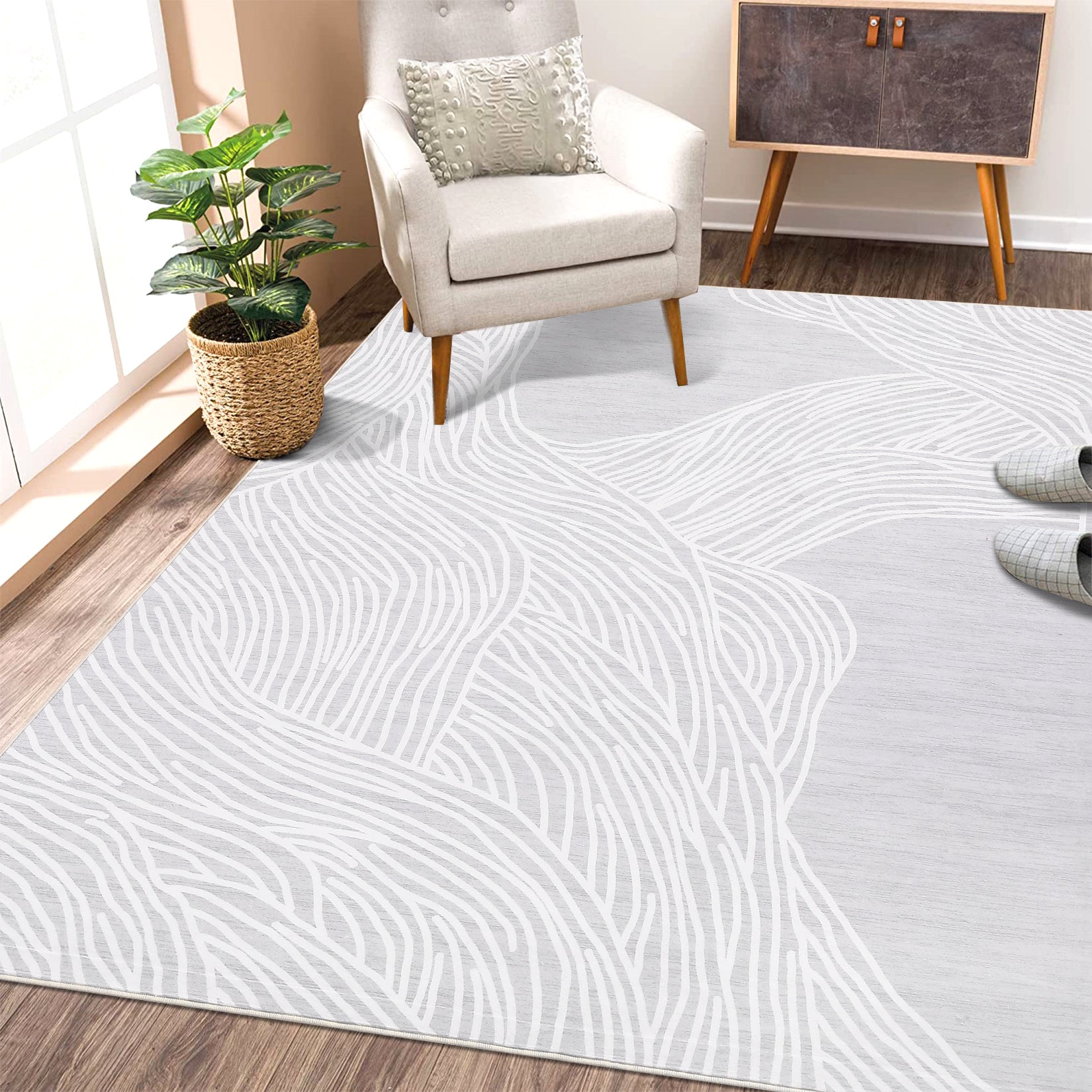 Garvee Modern Light Grey 9x12 Geometric Area Rug, Washable Non Slip Stain Resistant Carpet for Living Room Bedroom Office Dining