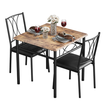 Garvee Dining Table Set for 2 with Cushioned Chairs, Space-Saving, Sturdy MDF & Steel, Easy Assembly, Rustic Brown, Ideal for Apartments