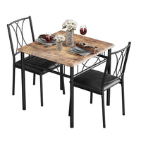 Garvee Dining Table Set for 2 with Cushioned Chairs, Space-Saving, Sturdy MDF & Steel, Easy Assembly, Rustic Brown, Ideal for Apartments