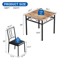 Garvee Dining Table Set for 2 with Cushioned Chairs, Space-Saving, Sturdy MDF & Steel, Easy Assembly, Rustic Brown, Ideal for Apartments
