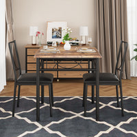 Garvee Dining Table Set for 2 with Cushioned Chairs, Space-Saving, Sturdy MDF & Steel, Easy Assembly, Rustic Brown, Ideal for Apartments