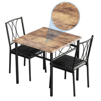 Garvee Dining Table Set for 2 with Cushioned Chairs, Space-Saving, Sturdy MDF & Steel, Easy Assembly, Rustic Brown, Ideal for Apartments