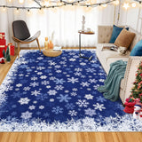 Garvee Christmas Area Rug 6x9 Snowflake Print Non-Slip Ultra Thin Stain Resistant Machine Washable Blue Living Room Decor - Snowflakes|Blue