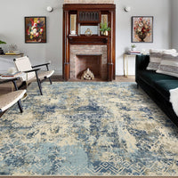 Garvee Large Area Rug 10x13 Abstract Rug Machine Washable Area Rug Non Slip Low Pile Rugs Lightweight Rug for Bedroom Living Room, Cream/Blue