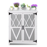 Garvee Outdoor Potting Bench with Metal Tabletop – Wooden Storage Cabinets, Weatherproof, Adjustable Shelf & Doors for Garden, Patio & Lawn - Grey