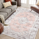 Garvee Washable Rugs 10x13 Rugs for Living Room Vintage Floral Carpet Non-Slip Bedroom Rug Soft Low Pile Indoor Distressed Floor Carpet, Pink - Pink