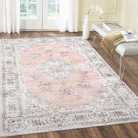 Garvee Washable Rugs 10x13 Rugs for Living Room Vintage Floral Carpet Non-Slip Bedroom Rug Soft Low Pile Indoor Distressed Floor Carpet, Pink