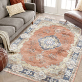 Garvee Large Area Rug 10x13 Washable Rug Vintage Floral Rug Non Slip Low Pile Distressed Rug Stain Resistant Rug Indoor Floor Cover for Living Room Bedroom Office, Orange - Orange
