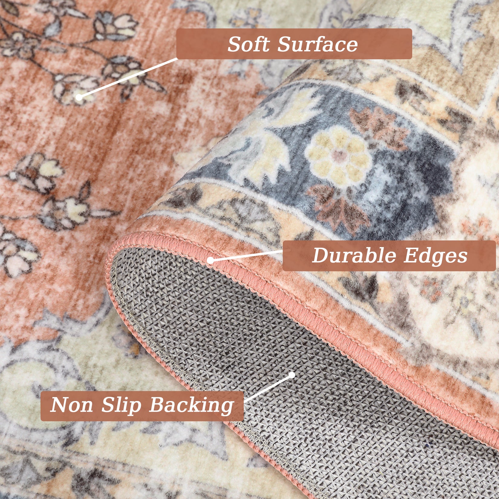 Garvee Large Area Rug 10x13 Washable Rug Vintage Floral Rug Non Slip Low Pile Distressed Rug Stain Resistant Rug Indoor Floor Cover for Living Room Bedroom Office, Orange