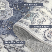 Garvee Washable Rugs 10x13 Rugs for Living Room Vintage Floral Carpet Non-Slip Bedroom Rug Soft Low Pile Indoor Distressed Floor Carpet, Blue