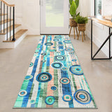 Garvee Washable Runner Rugs 2x6 Modern Abstract Floor Cover with Non-Slip Backing, Stain-Resistant Geometric Indoor Carpet, Contemporary Low Pile Area Rug for Bedroom, Kitchen, Blue Green - Blue